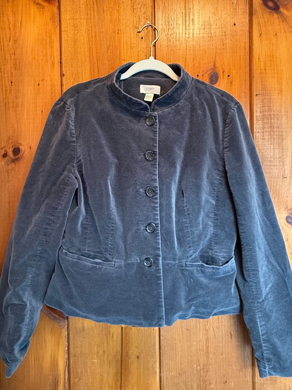 LOFT Women's Velvet Button-Front Jacket in Slate Bluish grey